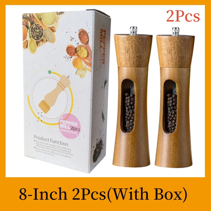 8inch Pagoda Acrylic Pepper Mill Sets With Base,Manual Wooden Salt and Pepper Grinder With Ceramic Core Spice Shaker Tools Sets