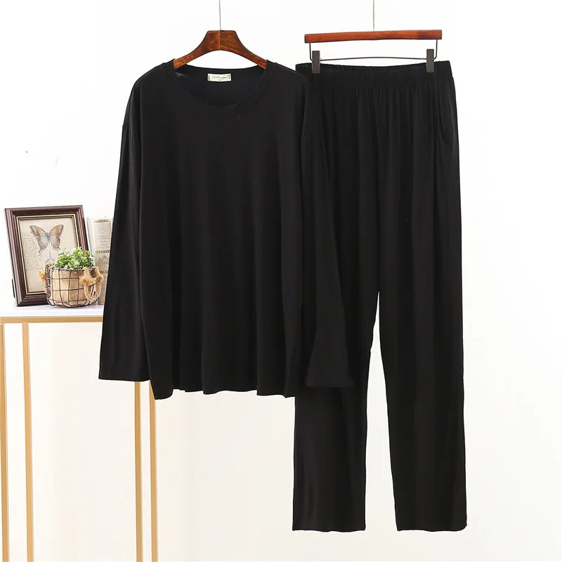 Modal Cotton Pajamas Suit Men Spring Autumn Long-sleeved Youth Middle-aged Loose Fit Plus Size Loungewear Thin Sleepwear Male