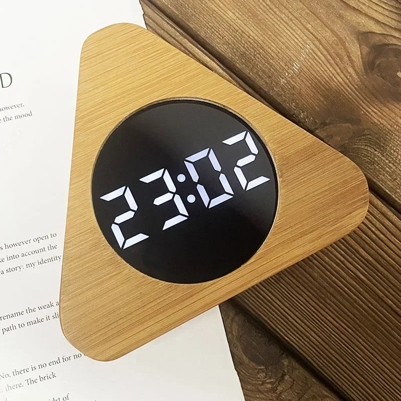 Wood-grain Electronic Desktop Clock Alarm Clock Living Room Retro Digital Log Smart Desk Clock