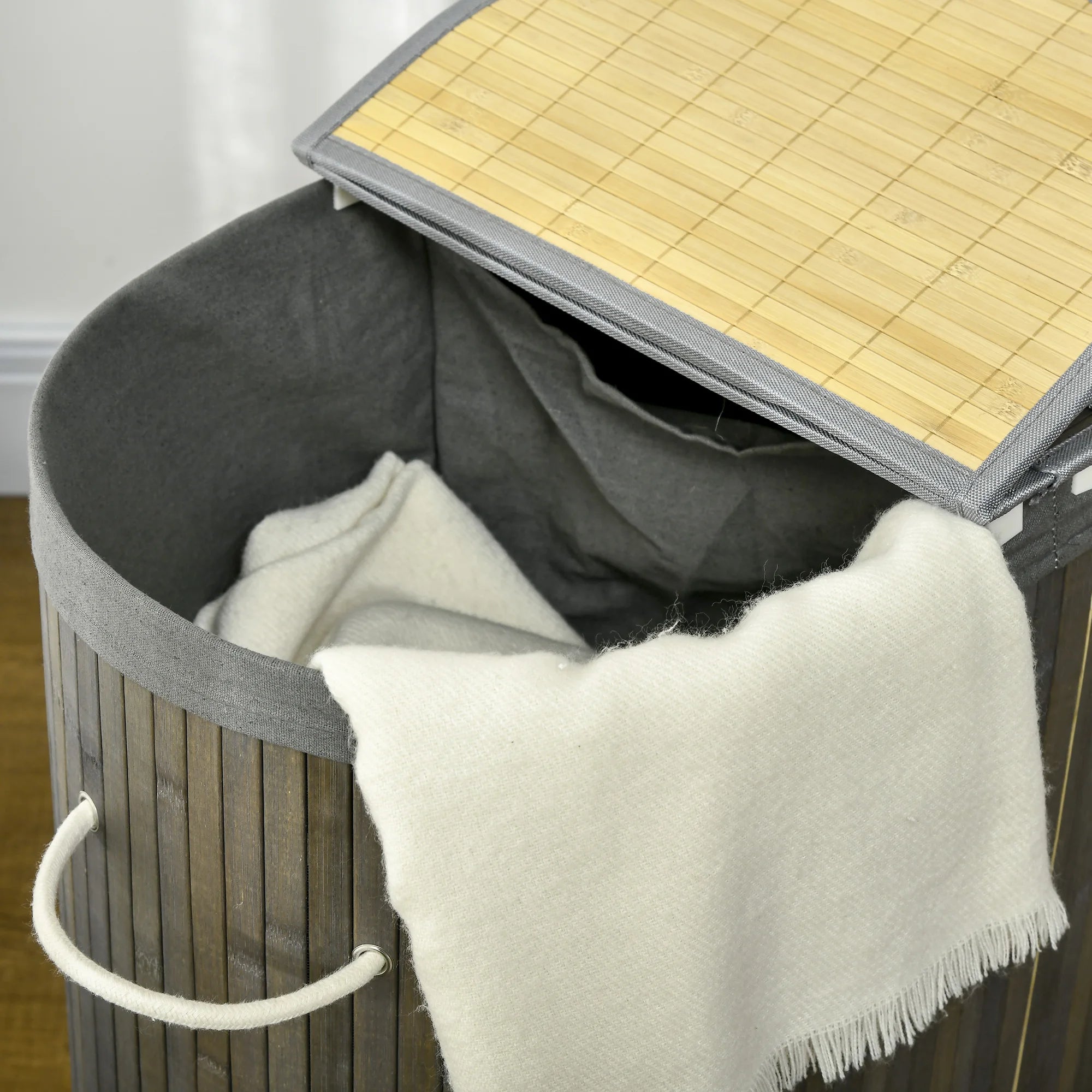 HOMCOM 100L Bamboo Laundry Basket w/ 2 Compartments Washing Baskets