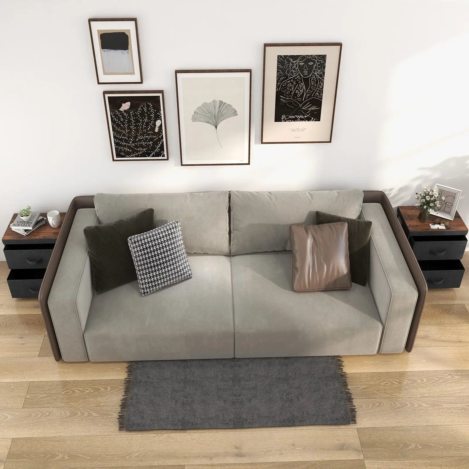 GOFLAME 2 Fabric Drawers Dresser Fabric Storage Organizer Nightstand Bedside Sofa Table