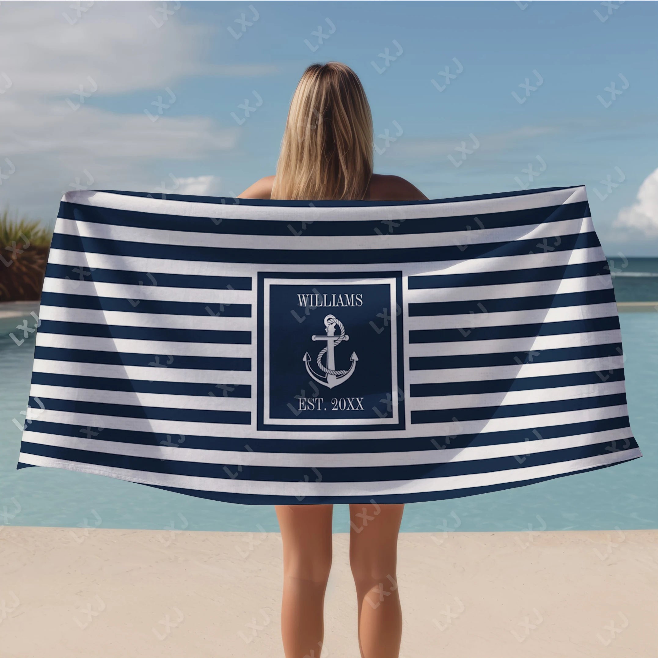 Custom Beach Towel Quick Dry Sand Free Personalized Boat Name Bath Towel for Adults Kids Nautical Gifts Yacht Beach Accessories