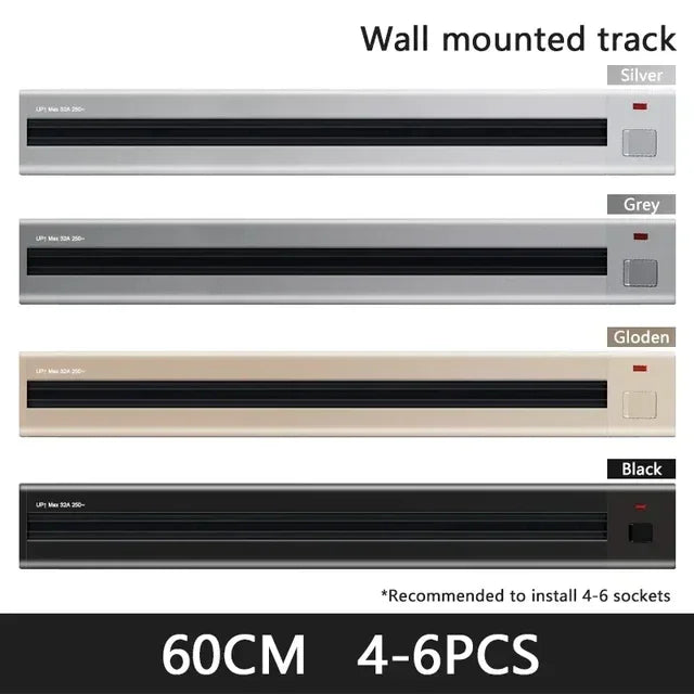 Enchufes móviles montados en la pared, Riel de enchufe de pista moderno, potencia de electrodomésticos de alta gama, puertos USB