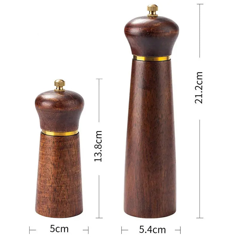 Oak Wooden Salt Pepper Mill with Base Set,Antique Western Style Pepper Grinding Tool,Ceramic Core,Salt Spice Shaker,8Inch, 5Inch