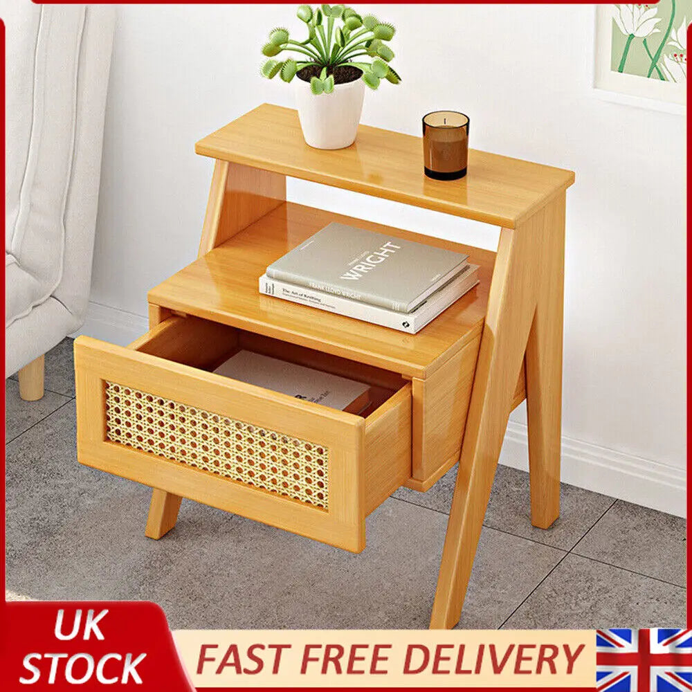Bedroom Wooden Bedside Table Cupboard Nightstand with Drawer Storage Furniture