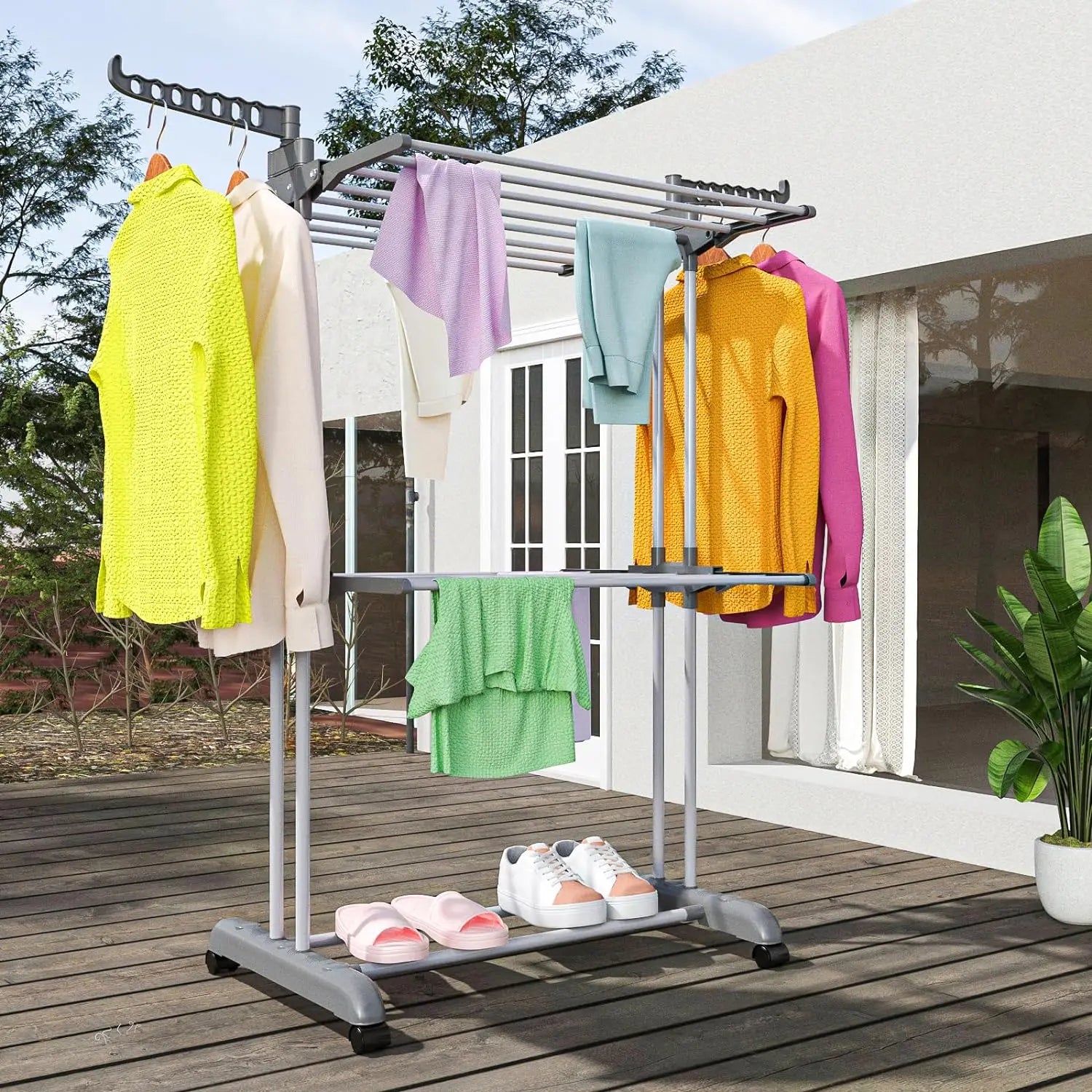 Stainless Steel Drying Rack Floor-Standing Folding Clothes Drying Cool Balcony Simple Baby Clothes Quilt Rack Home Furniture