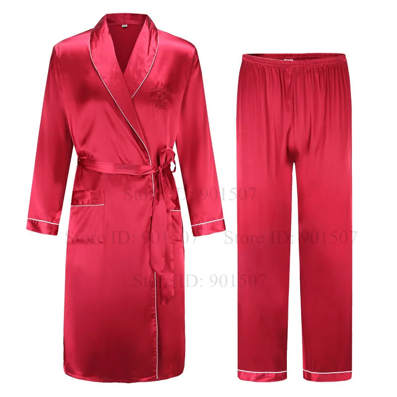 Men Homewear Leisure Sleeprobes Satin Robe Summer Spring Nightwear Male Casual Kimono Bathrobe Ice Silk Sleepwear Nightgown