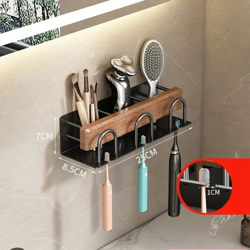 Bathroom Toothbrush wall mounted holder Walnut wood storage rack bathroom organizer toothbrush storage Toothpaste Holders