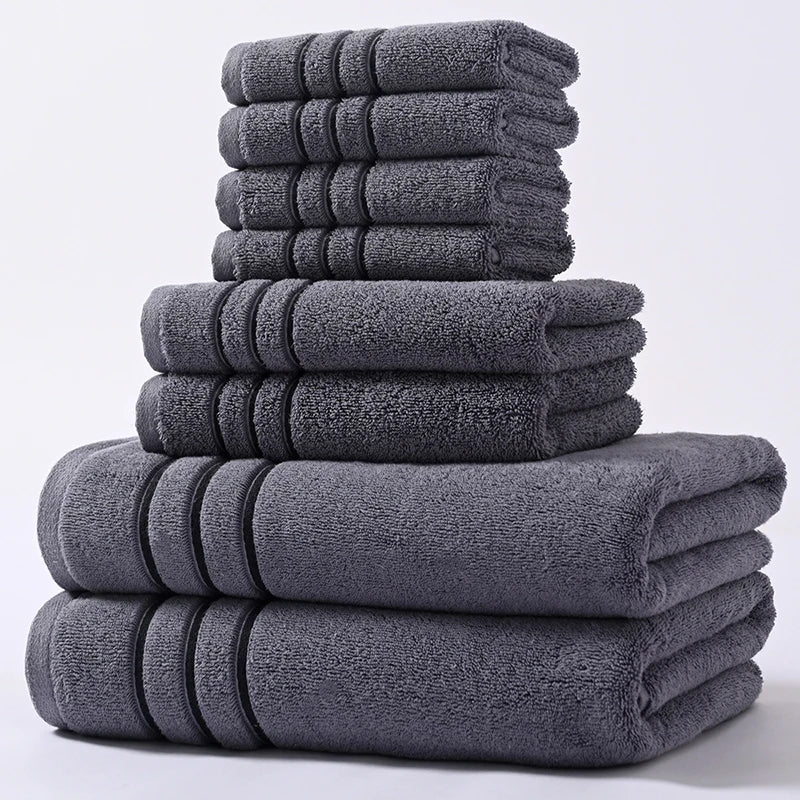 6/8PCS Bath Towel Set Adult Bathroom Cotton Super Absorbent 2 Wash Towel 2 Hand Towel 2 Bath Towel Hotel Spa Beauty Salon Grey