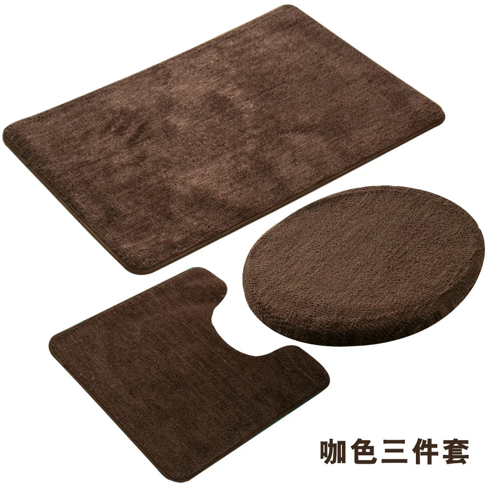 3 Pieces Toilet Three-Piece Non-Slip Mat Bathroom Absorbent Set Bathroom Toilet Carpet Bathroom Solid Color Microfiber Bath Rug