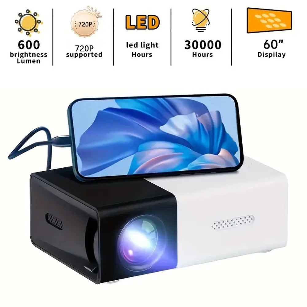 LED Mini Projector, Outdoor Portable Home Projector, Compatible With Mobile Phones Devices USB/SD/AV/Hd Home Theater/Office Use