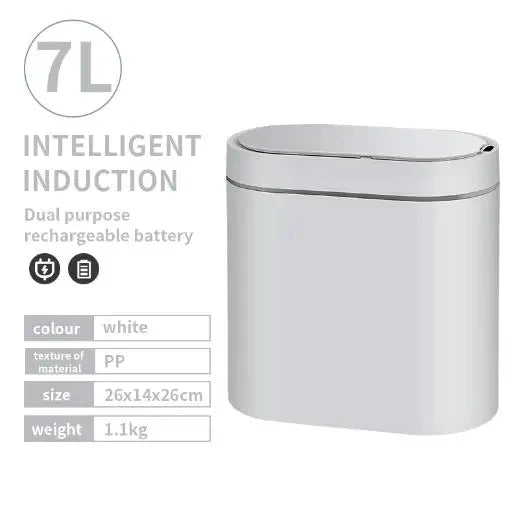 7L Smart Induction Trash Can Automatic Intelligent Sensor Dustbin Electric Touch Trash Bin for Kitchen Bathroom Bedroom Trash