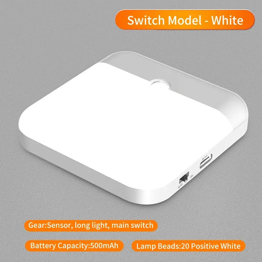 Motion Sensor Led Light Usb TYPE-C Charging Square Lamp For Stair Hallway Wardrobe Cupboard Kitchen Bedroom Lighting Night Light