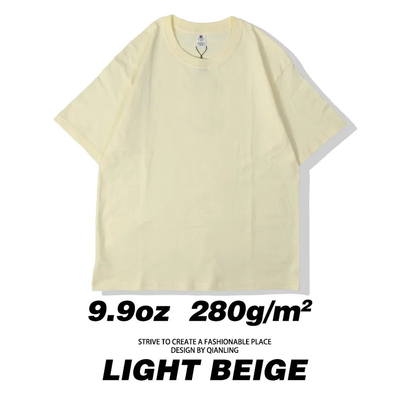 280GSM New Summer 100%Cotton T Shirts Men Casual Short Sleeve Cotton Crew Neck Soft Plain T-Shirt Men's Loose Fit Tee Shirt Tops