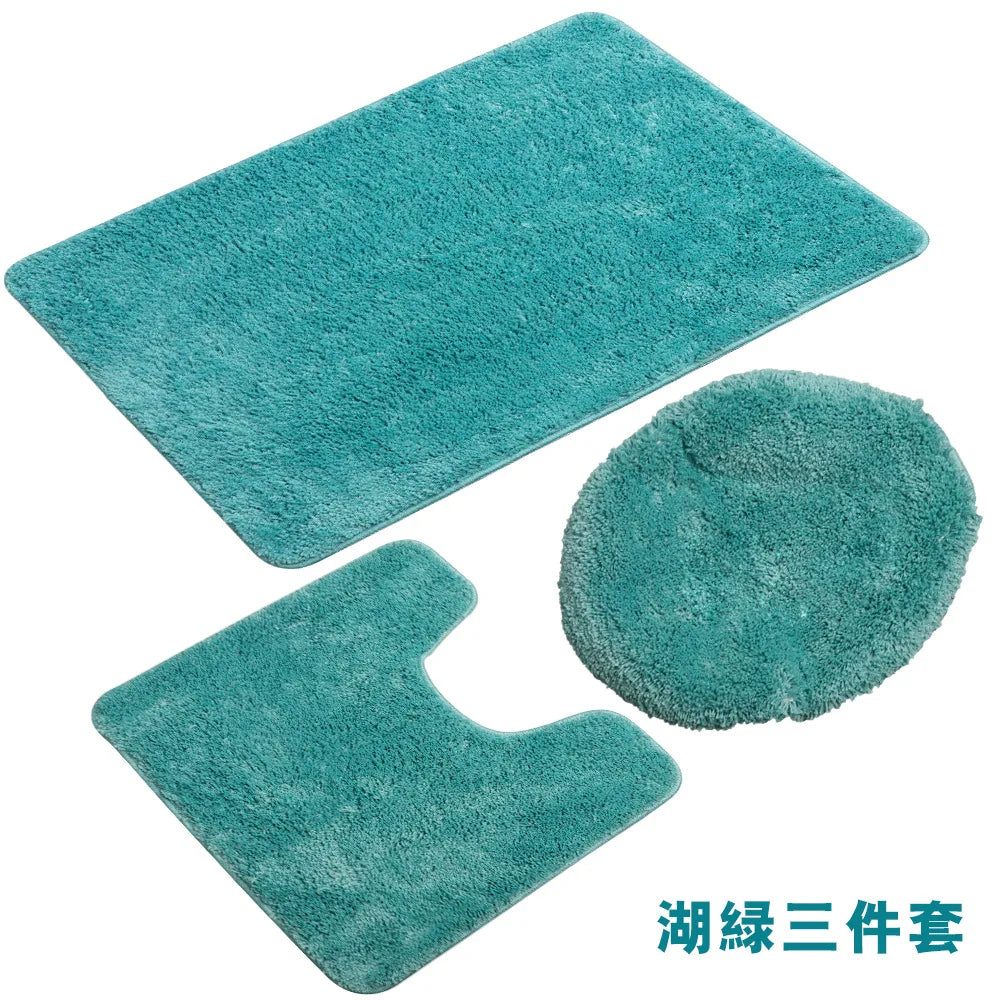 3 Pieces Toilet Three-Piece Non-Slip Mat Bathroom Absorbent Set Bathroom Toilet Carpet Bathroom Solid Color Microfiber Bath Rug