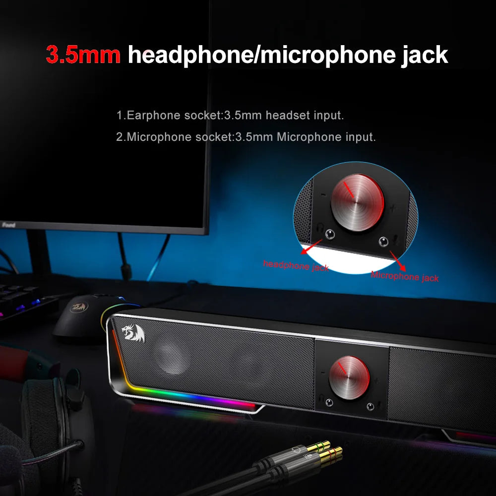 REDRAGON GS570 Darknets Support Bluetooth Wireless aux 3.5 surround RGB speakers column sound bar for computer PC loudspeakers