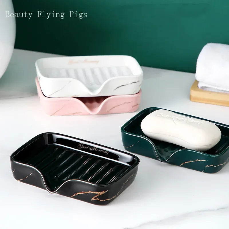 1Pc European Style Soap Dish Ceramic Soap Holder Restroom Storage Tray Home Drain Soap Dishes Exquisite Bathroom Accessories