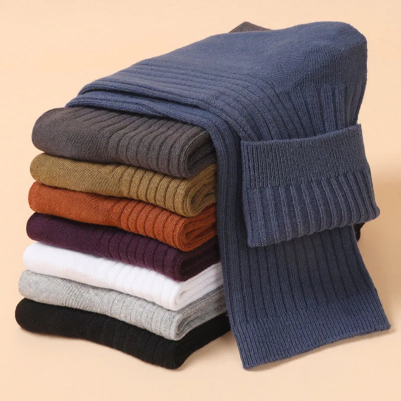 5 Pairs High Quality Autumn And Winter Men Cotton Socks Sweat Absorbing Odor-proof And Wear Resistant Solid Color Business Socks