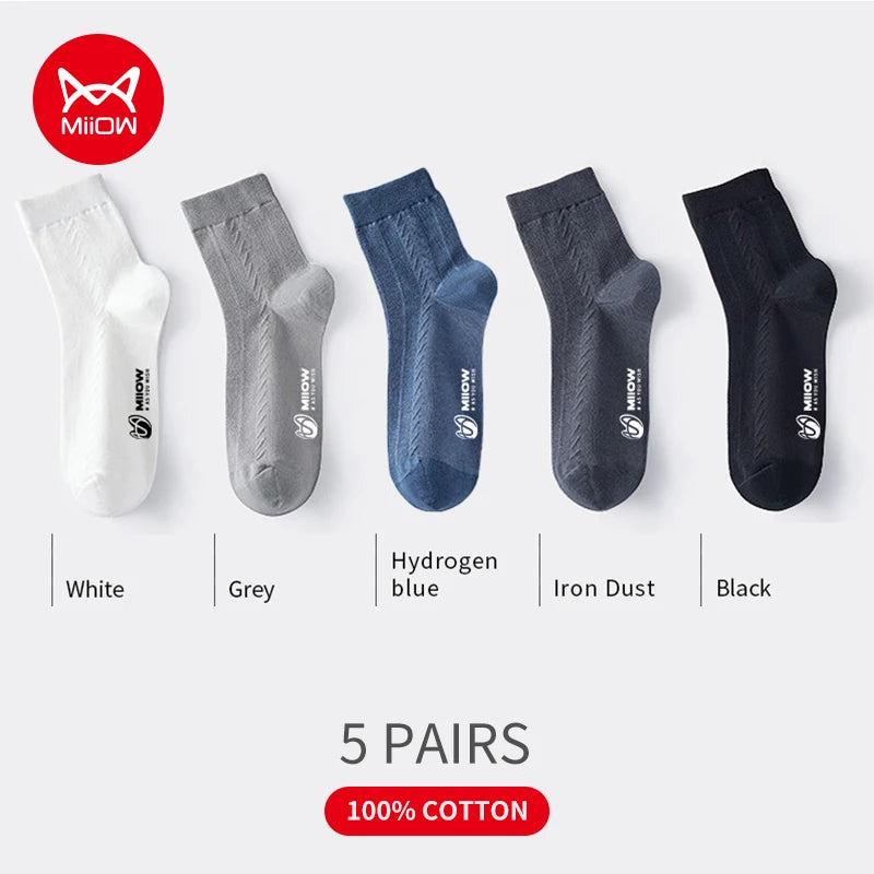 MiiOW 5 Pairs/Lot Cotton Socks Men's Casual Dress Socks Printing Winter Warm Long Male High Quality Colorful Socks For Man Gift
