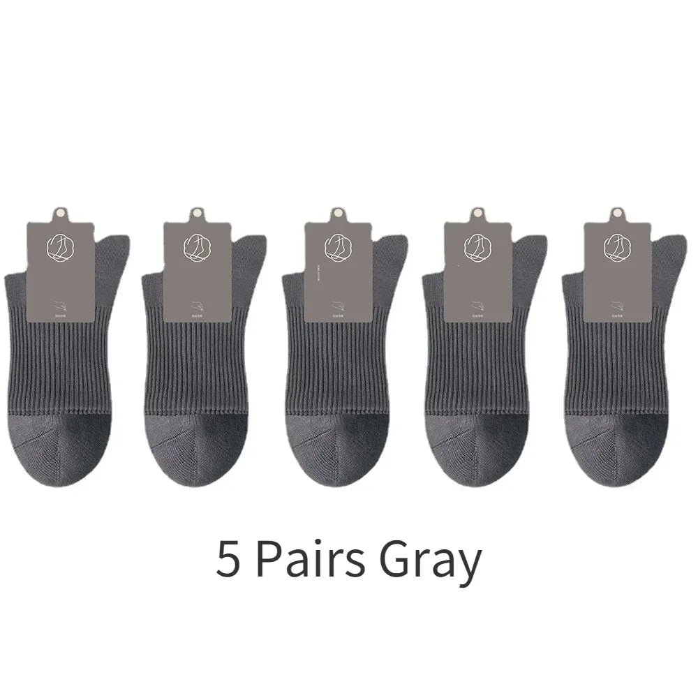 96% Pure Cotton Men's Socks 5 Pairs/Lot High Quality Business Antibacterial Long Thick Socks Casual Breathable Autumn Winter