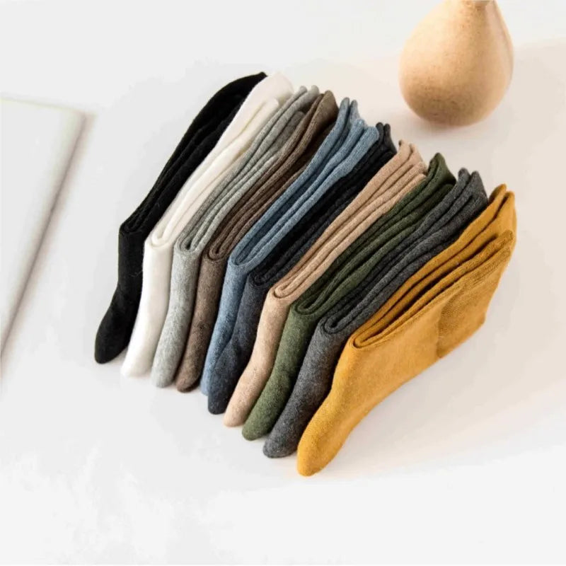 10 Pairs Men's Autumn Winter Socks Solid Color Cotton Durable Thick Fashion Mid Tube Sock Funny Soft High Elastic Sock Wholesale