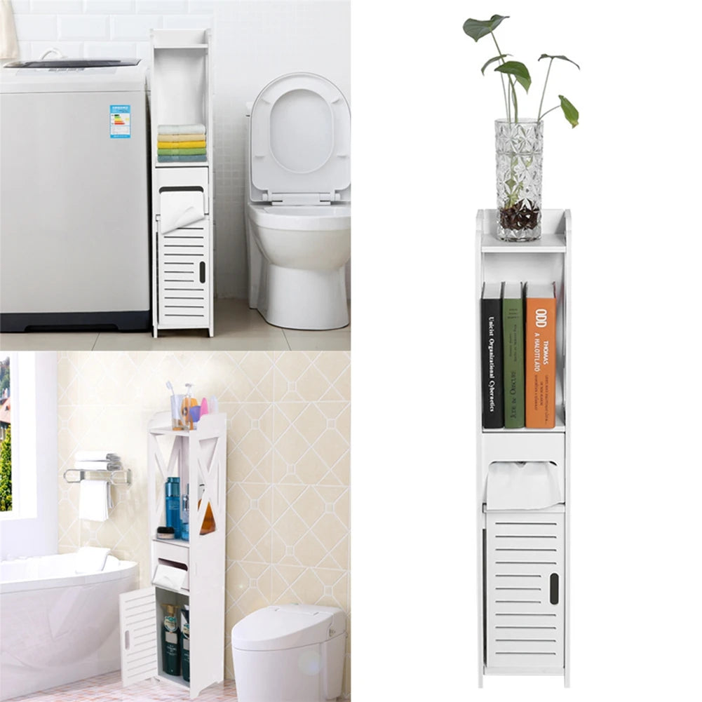80x15.5x15CM Bathroom Toilet Furniture Cabinet White Wood Cupboard Shelf Tissue Storage Rack Bathroom Storage Cabinet