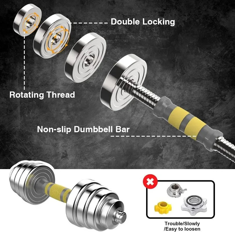 Adjustable Dumbbell Set - 44/66 LBS weights set Dumbbell Barbell 3 in 1 Steel Dumbbells Pair with Connecting Rod