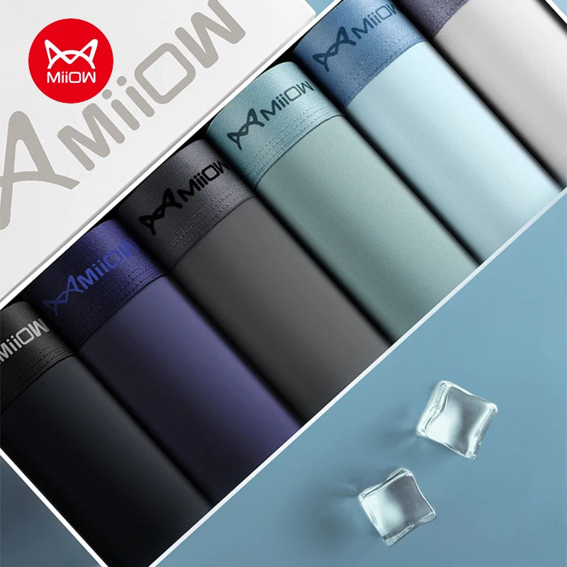 MiiOW 4Pcs Ice Silk Men's Panties Sexy Seamless Man Boxershorts Graphene Antibacterial Men Underwear Breathable Man Boxer Briefs