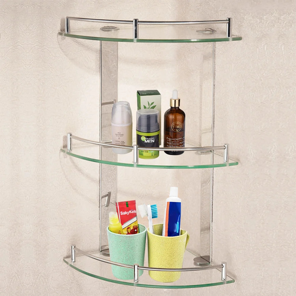 3 Tier Corner Glass Shower Storage Shampoo Holder, 24x24CM