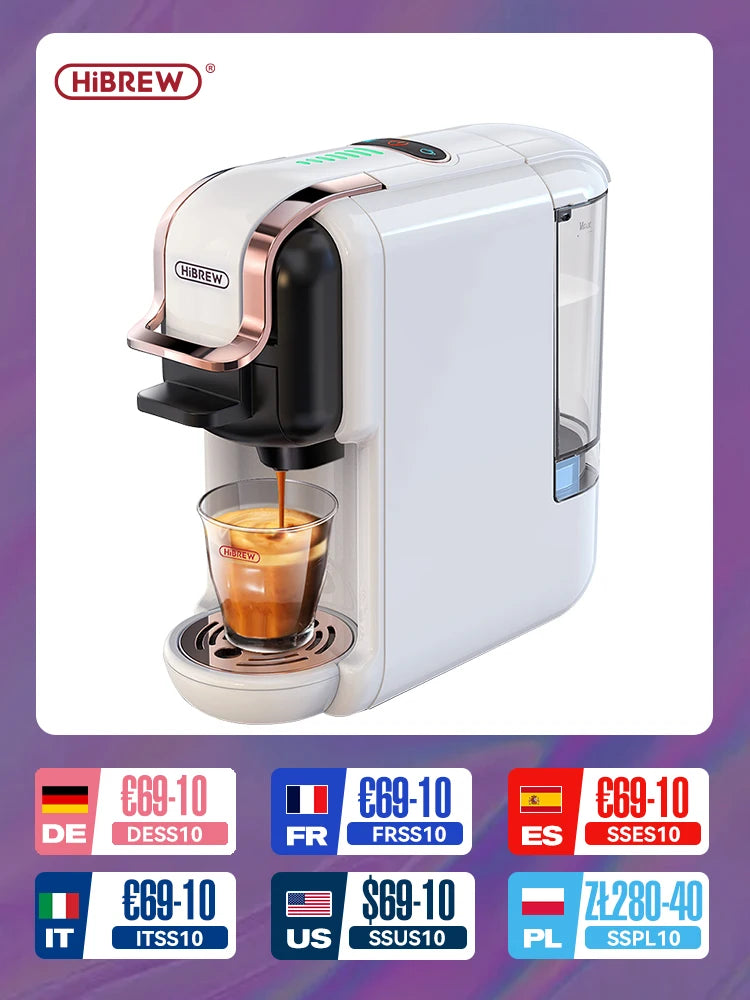 HiBREW Multiple Capsule Coffee Machine, Hot/Cold Dolce Gusto Milk Nespresso Capsule ESE Pod Ground Coffee Cafeteria 20Bar 5 in 1