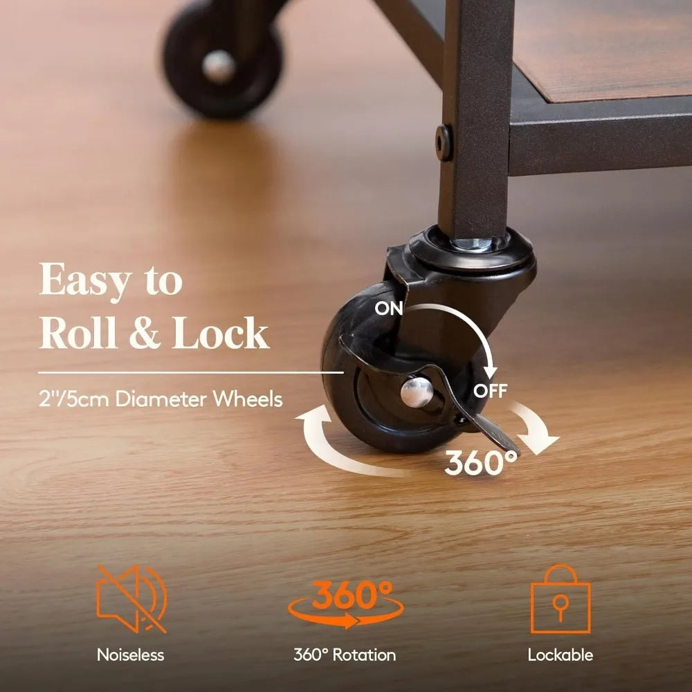 Drink Trolley, 3 Tier Bar Cart with Lockable Wheels, 12 Wine Rack and 3 Rows Glass Holders, Serving Alcohol Trolley, Wine Rack