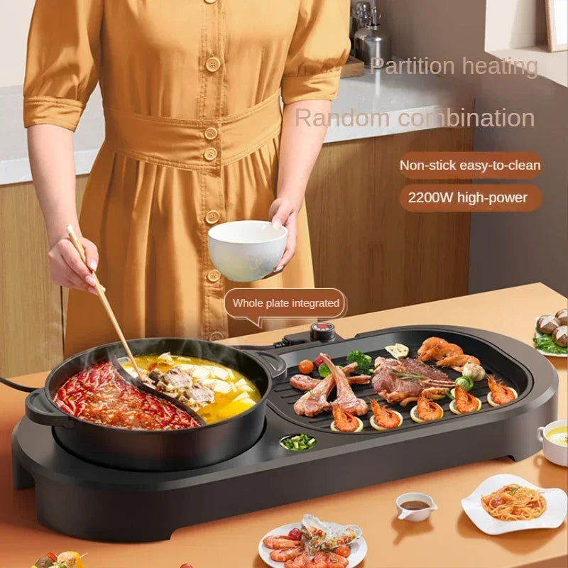 Hot Pot Barbecue Integrated Pot Home Multi-function Smokeless Electric Barbecue Pan Roaster Electric Grill Kitchen Appliances