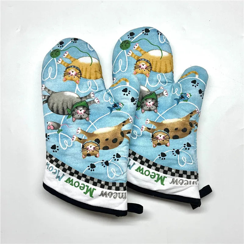 2Pcs 17x33cm Cotton Vintage Printed Oven Mitts Baking Gloves Pad Microwave Insulation Kitchen Tool Party Gift