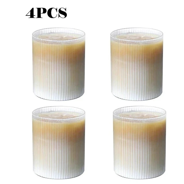 300ML Coffee Mug Japanese Striped Glass Cup Japanese Creative Transparent Bubble Tea Cup Drinkware Shot Glasses Set Whiskey