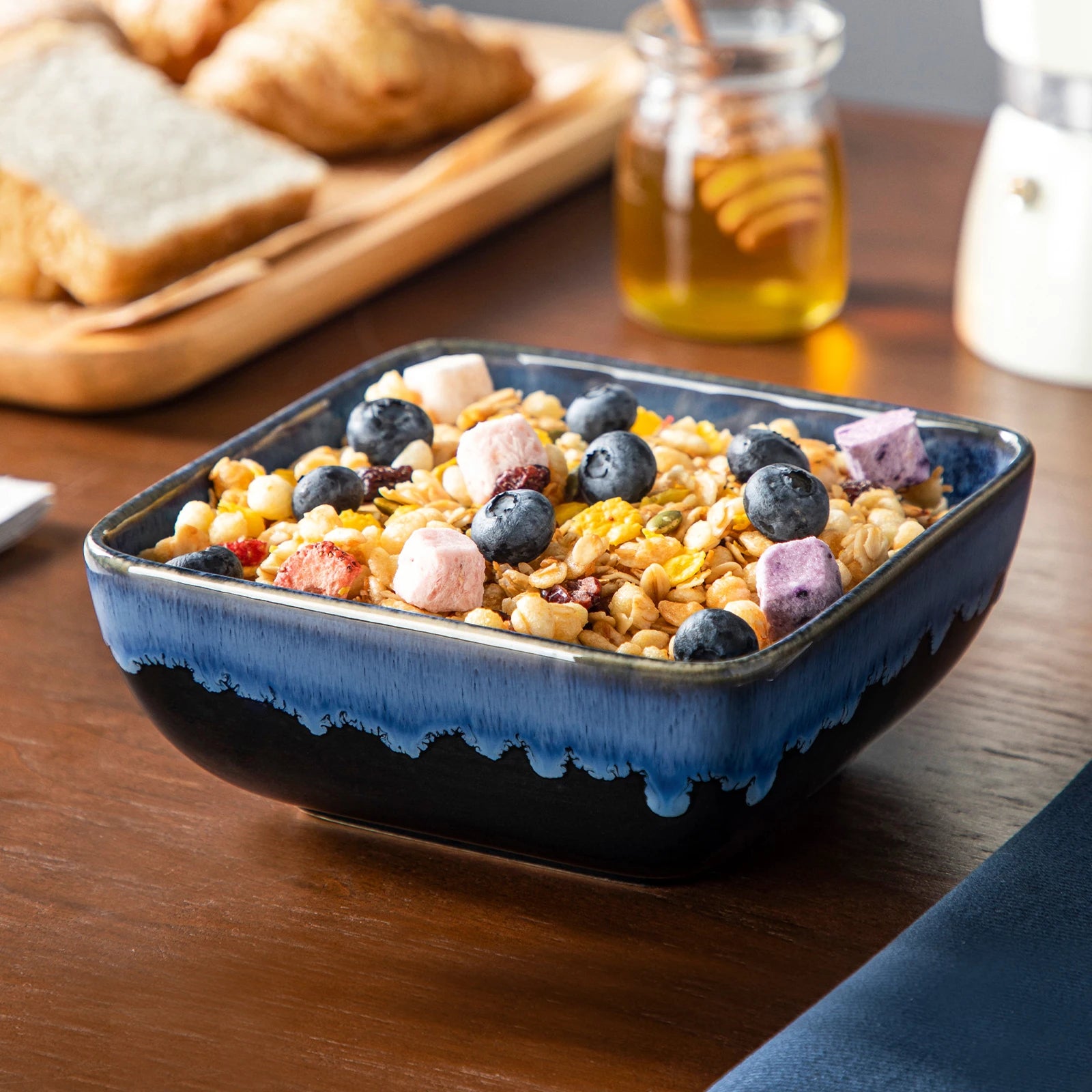 vancasso 12/24/36 Piece Ceramic Dinner Sets Square Blue Reactive Glaze Tableware Set with 4/8/12pcs Dinner Plate/ Dessert/Bowl