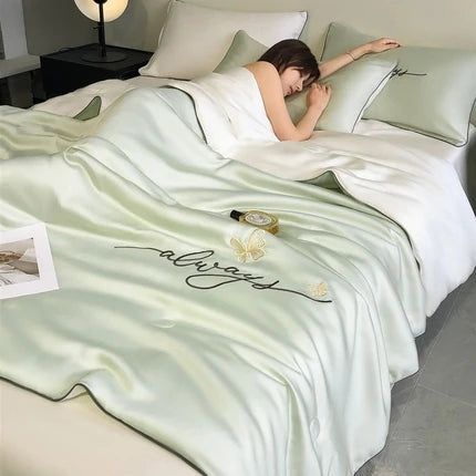 Wash Ice Silk Embroidered Tinnifera Quilt Single Piece Soft and Comfortable Air Conditioning Student Apartment Single Thin Quilt
