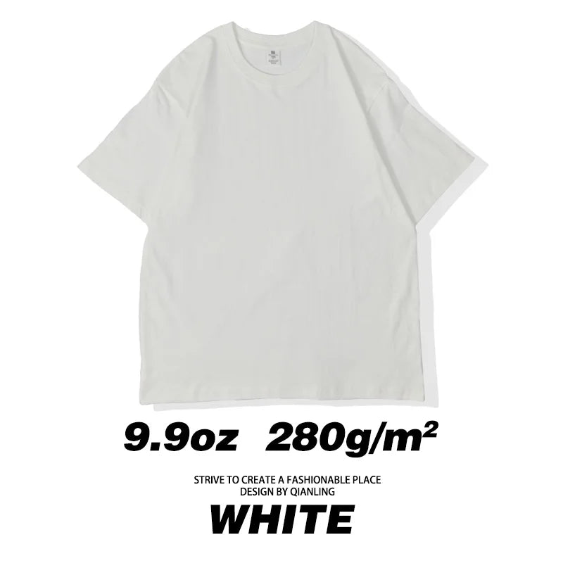 280GSM New Summer 100%Cotton T Shirts Men Casual Short Sleeve Cotton Crew Neck Soft Plain T-Shirt Men's Loose Fit Tee Shirt Tops