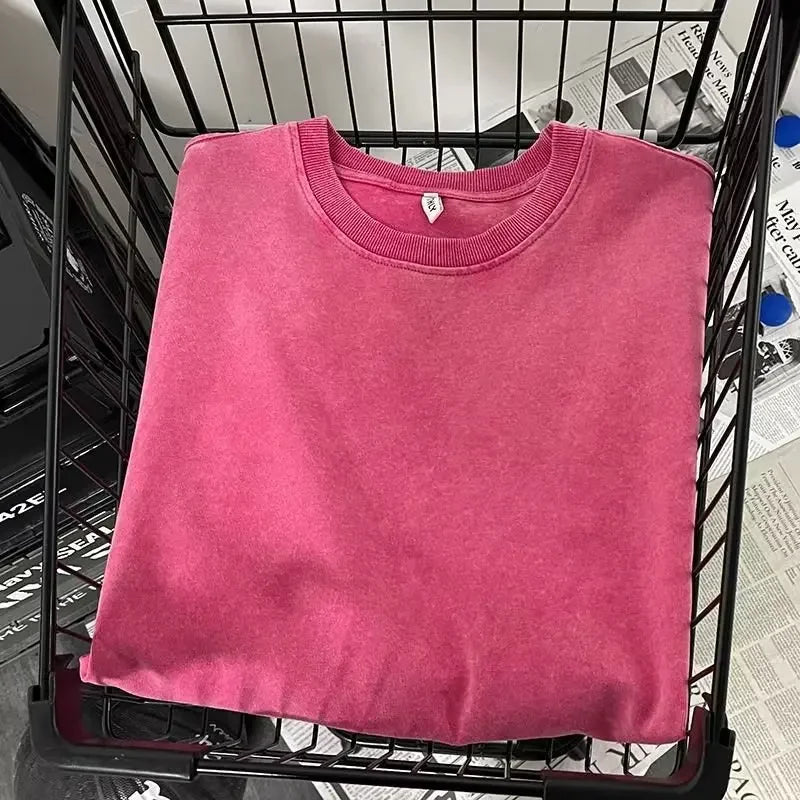 Distressed Heavy Cotton Short Sleeve T-shirt For Men Loose Fit Hong Kong Style Ins Half Sleeve Summer Trendy Body T-shirt