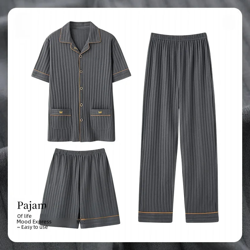 High-end Comfortable Cotton Men's Pajama Set Short Sleeve Summer Cardigan Style Suitable For Home Outdoor Wear