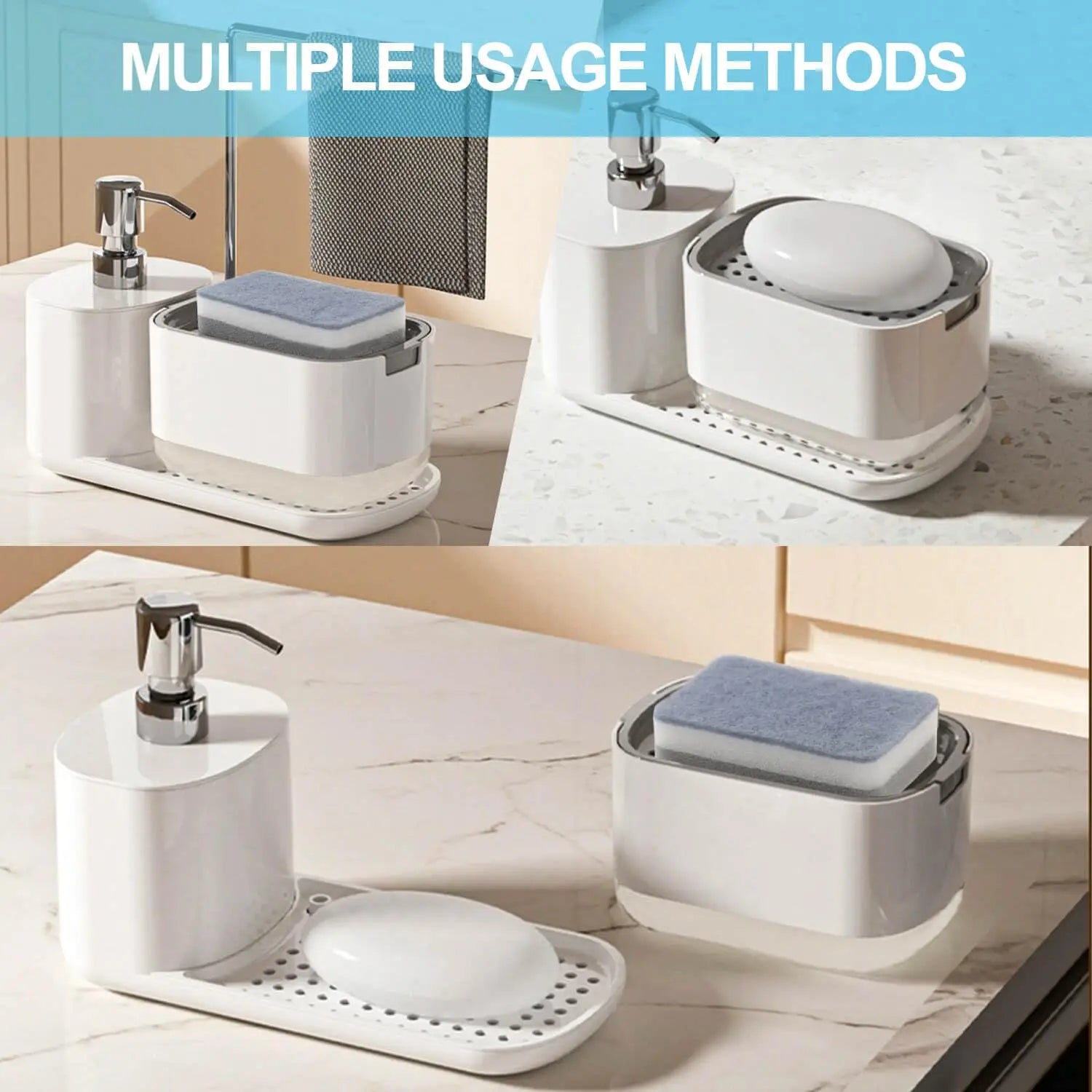 Kitchen Soap Dispenser Set Soap Pump with Rag Holder Kitchen Sink Organizer Set with Sponge Holder Rag Holder Soap Dispenser
