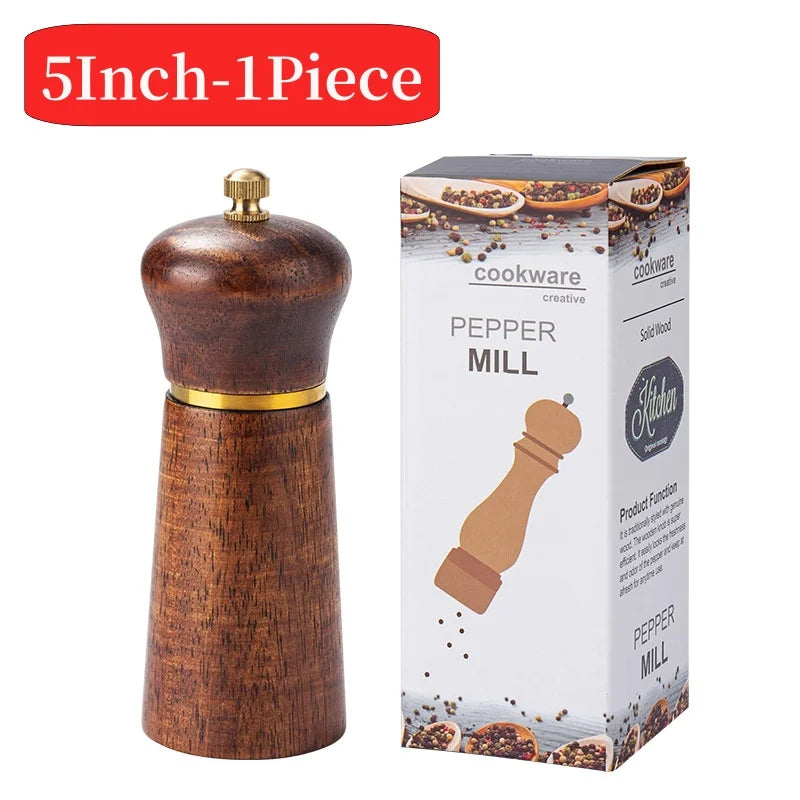 Oak Wooden Salt Pepper Mill with Base Set,Antique Western Style Pepper Grinding Tool,Ceramic Core,Salt Spice Shaker,8Inch, 5Inch