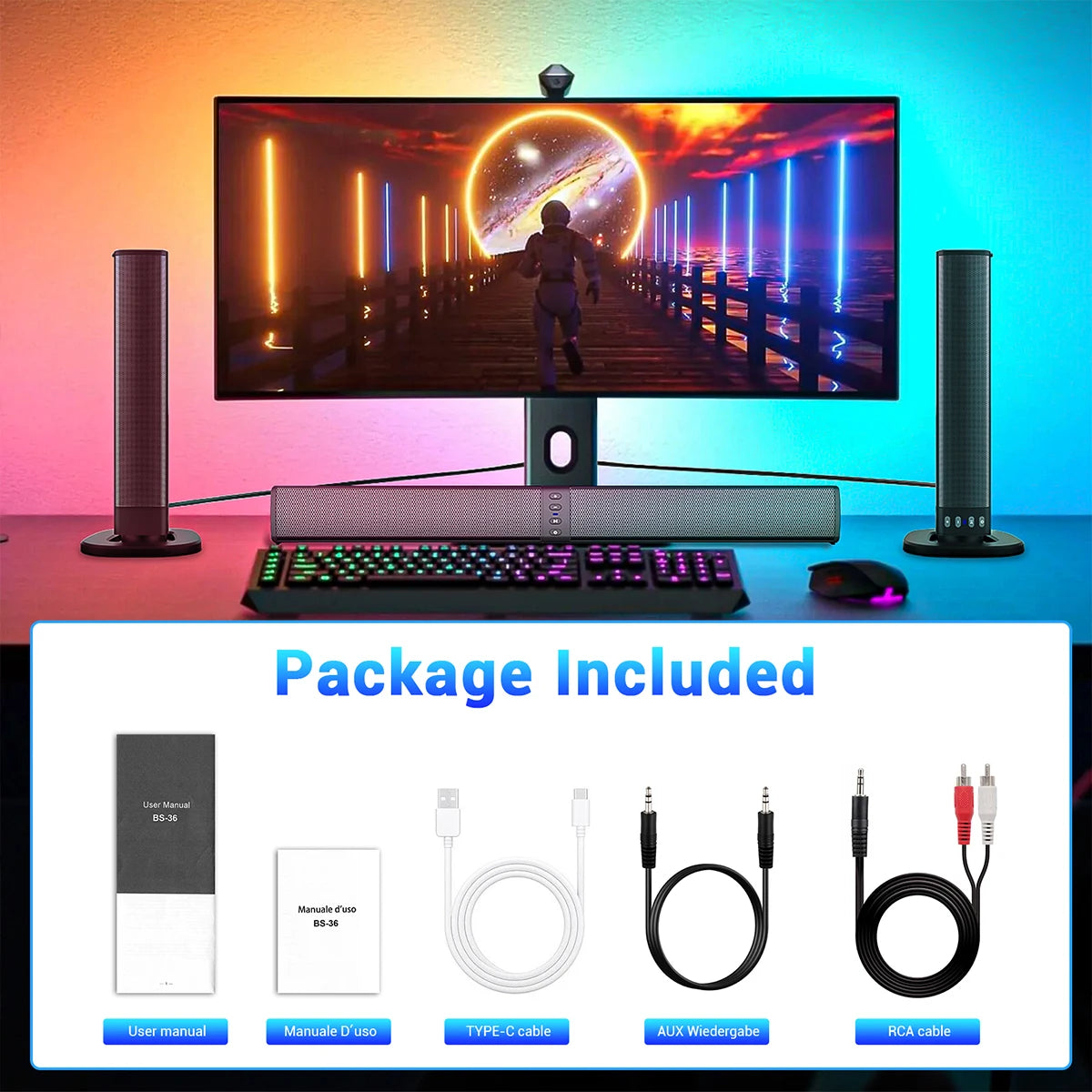 Detachable Soundbar 3D Sound Blaster Bar Audio TV PC Computer Subwoofer Wireless Home Theater Speaker