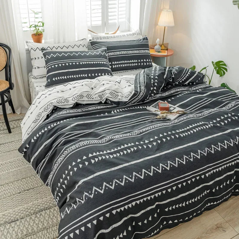 Bohon Paisley Duvet Cover Set Black White Print 3pcs Bedding Sets Luxury Pillow Case Queen and King Size Cotton Bedding Sets