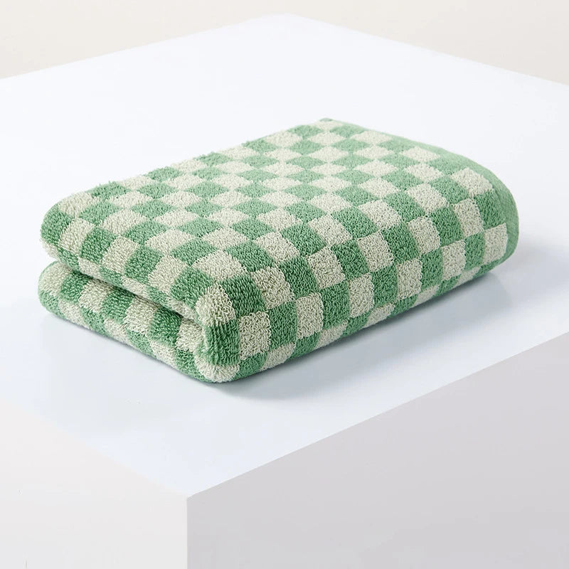 Battilo Plaid Cotton Bath Towels Set Soft Absorbent Daily Cleansing Face Hand Towel Set Patterned Lightweight Towel for Bathroom