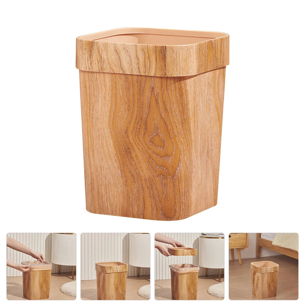 Creative Imitation Wood Grain Trash Can Garbage Household Basket Waste Paper Bin Bathroom Room Plastic Waste Bins Trash Can