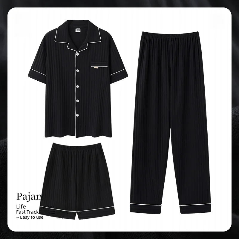 High-end Comfortable Cotton Men's Pajama Set Short Sleeve Summer Cardigan Style Suitable For Home Outdoor Wear