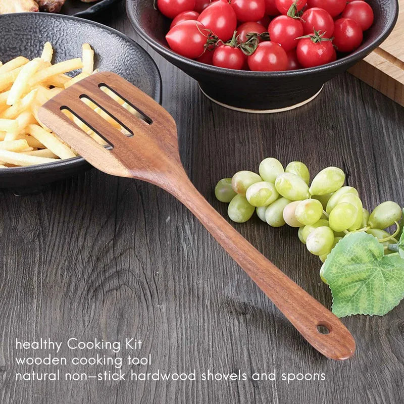 Healthy Cooking Utensils Set Wooden Cooking Tools Natural Nonstick Hard Wood Spatula And Spoons - Durable Eco-Friendly And Safe