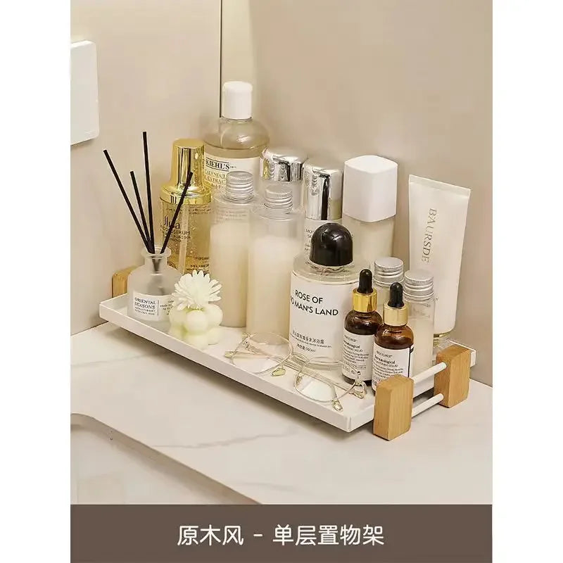 Bathroom vanity dressing skin care cosmetics wooden storage box desktop shelf washstand,wood KitchenTwo-layer Storage Rack