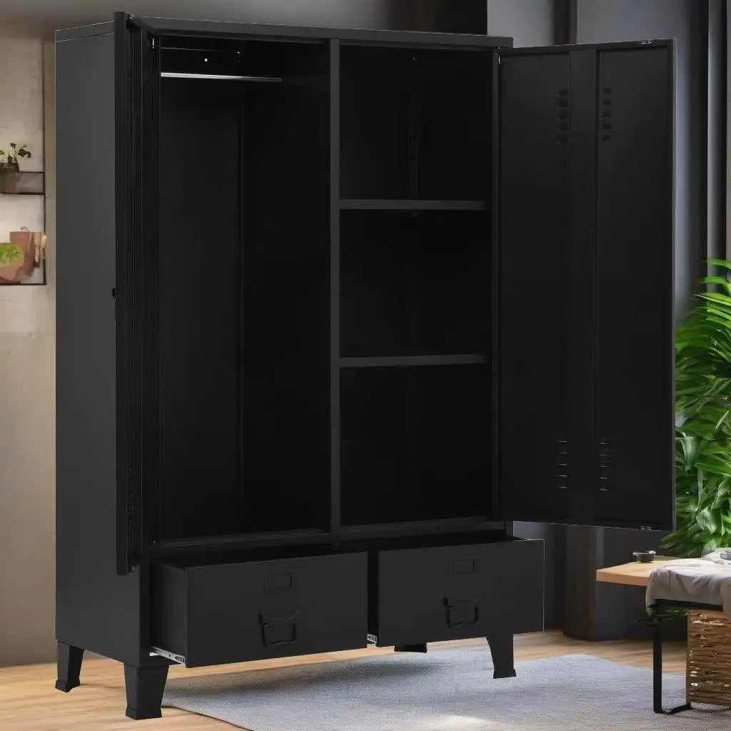 Industrial Black Steel Wardrobe 90x40x140 cm - Stylish Storage Solution
