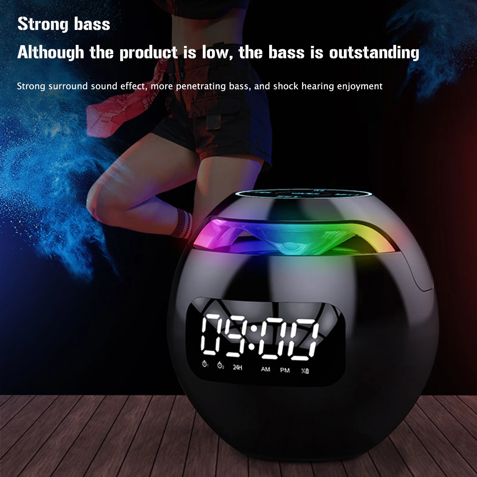 Spherical Desk Alarm Clock 2000mAh LED Screen Music Player Clock BT 5.0 TF Card FM Radio RGB Colorful Chrismas Gifts for Home